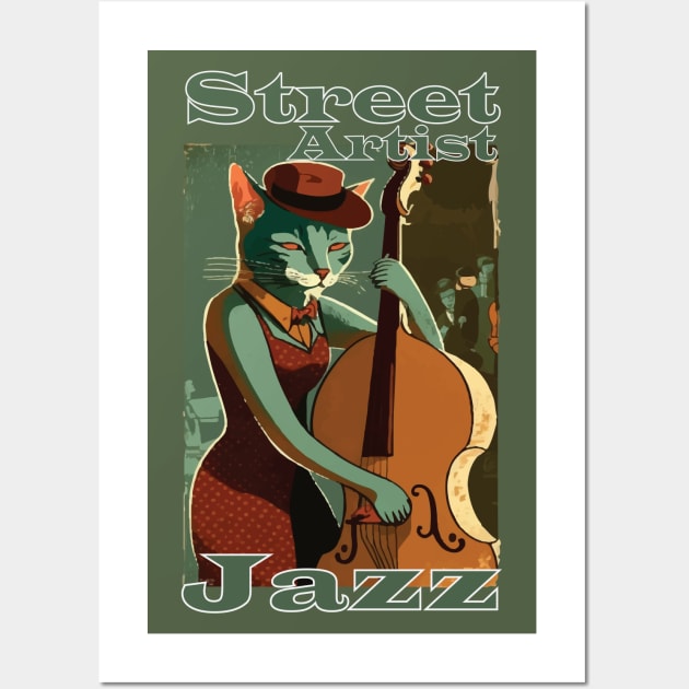 Street artist Cat Jazz Wall Art by MusicianCatsClub